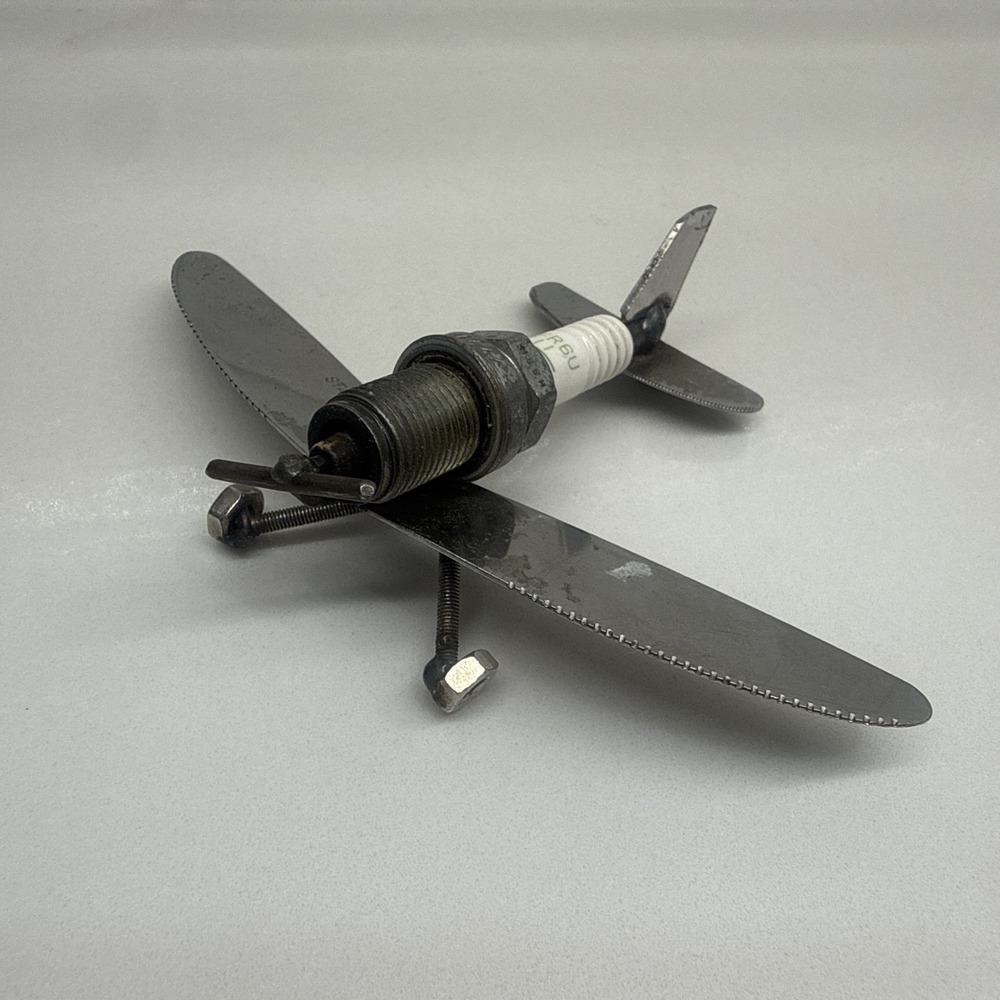 NGK Spark Plug - Silverware Handmade Metal Craft Welded Plane Airplane - Unique